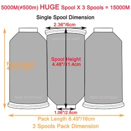 New brothreads - 40 Options- Various Assorted Color Packs of Polyester Embroidery Machine Thread Huge Spool 5000M for All Embroidery Machines - 3xPINK