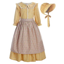 ReliBeauty Pioneer Girl Costume Colonial Prairie Dress Yellow, 8(140)