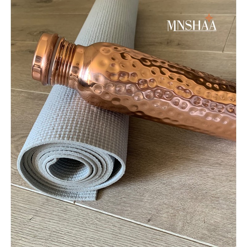 Mnshaa Pure Copper Hammered Water Bottle, Handmade Drinking Vessel Flask,