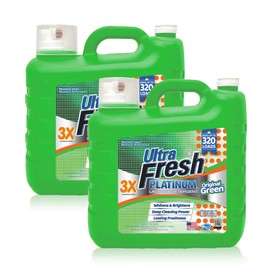 Ultra Fresh 2 Pack 3X Platinum Liquid Laundry Detergent up to 320 Loads, Original Green - Deep Cleaning Power and Fresh Scent for Washing Clothes