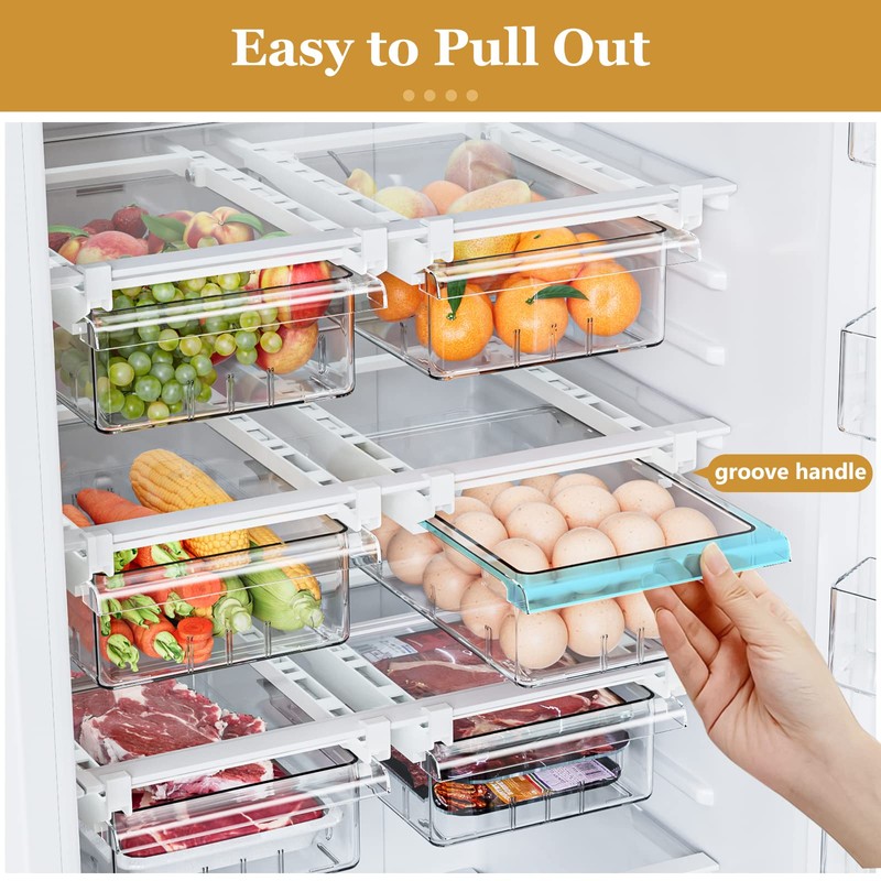 SNSLXH 2 Pack Refrigerator Drawer Organizer, Pull Out Shelf Storage
