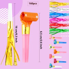 Cagemoga 160 Pcs Party Blowers Set Includes 100 Pcs Glitter Fringed Noise Maker and 60 Pcs Colorful Blowouts Horns Whistle for Sporting Events Birthday New Year Noisemakers Party Favors