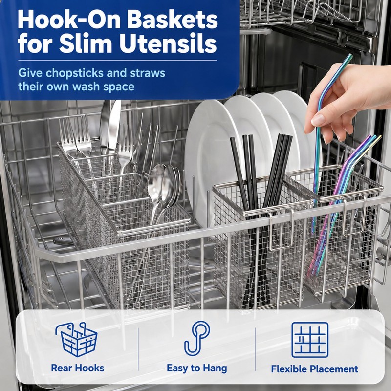 Dishwasher Silverware Basket - 304 Stainless Steel Utensil Organizer Set