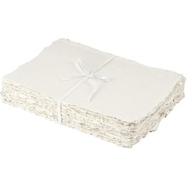 400 GSM / 25 Sheets - Rough/Textured Watercolor Drawing/Sketching Paper - 6"X4"(A6)- Handmade/Deckle Edge Paper Made from Virgin Egyptian Cotton - Off-White by Leather Village