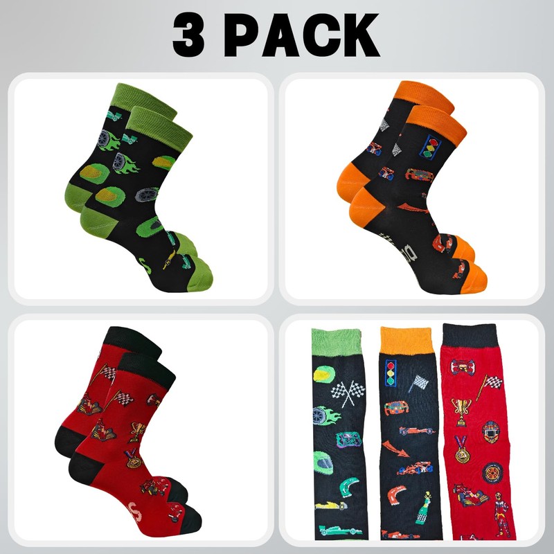 3 Pack F1 Socks for Men, Novelty Cotton Formula 1