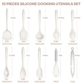 TeamFar Kitchen Cooking Utensils, 10 pcs Silicone Cooking Utensils Set, 446°F Heat Resistant Kitchen Gadgets Tools Set w/Spatula, Turners, Spoons, Soup Ladle, Pasta Server for Nonstick Cookware, White