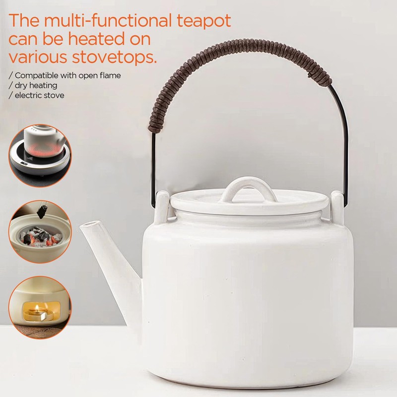 Durable Small Kaolin Ceramic Teapot (27 oz) - Heat Resistant