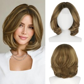 Layered Bob Wig with Curtain Bangs,Dirty Blond