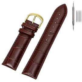 EACHE 20mm Leather Watch Band, Genuine Leather Watch Bands Croco Design Dark Brown with Gold Buckle