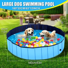 Bxo Extra Large Foldable Dog Pool with Thickened MDF Plates,Pool Hard Plastic&Large Dogs Portable Swimming/Non-Slip Bathing Tub with Quick Drain&Easy Storage(63x12in,Blue)