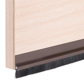 uxcell 2 Pcs Door Draft Stopper Adhesive PVC Door Weather Stripping Door Bottom Seal Strip Under Door Sweep with Brush for Cold Insulation Dust Noise Blocker (39.4" L x 1.6" W, Brown)