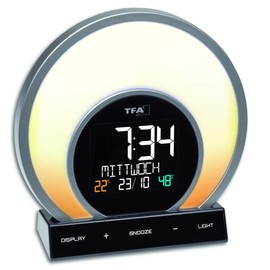 TFA Dostmann Soluna 60.2026.01, Alarm Clock Sunset 5 Light Modes, Room Climate Control, Black, L 200 x W 90 x H 270 mm