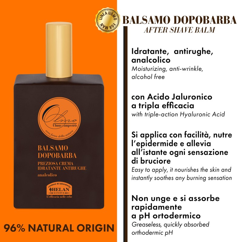 Helan, Olmo, Balsamo Dopobarba Uomo, Crema Idratante Antirughe con Acido