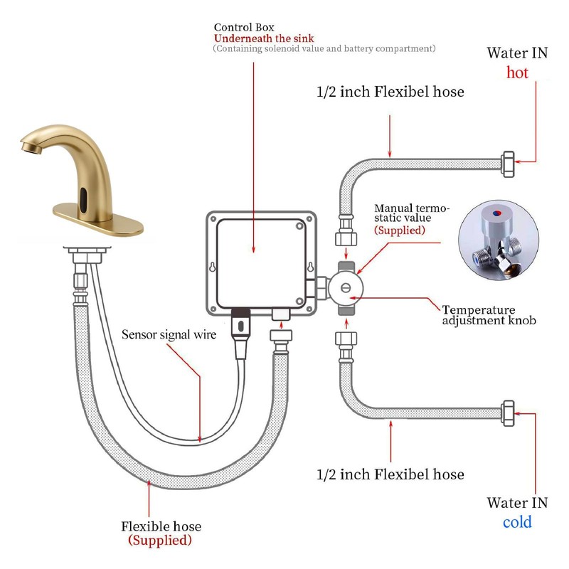 Brushed Gold Touchless Bathroom Sink Faucet - Battery Operated Automatic