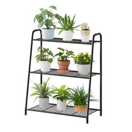 Kitsanery Metal Plant Stand Indoor Outdoor for Multiple Plants,3 Tier Plant Shelf,Large Heavy Duty Flower Holder Ladder Plant for Living Room, Patio, Balcony (Black)