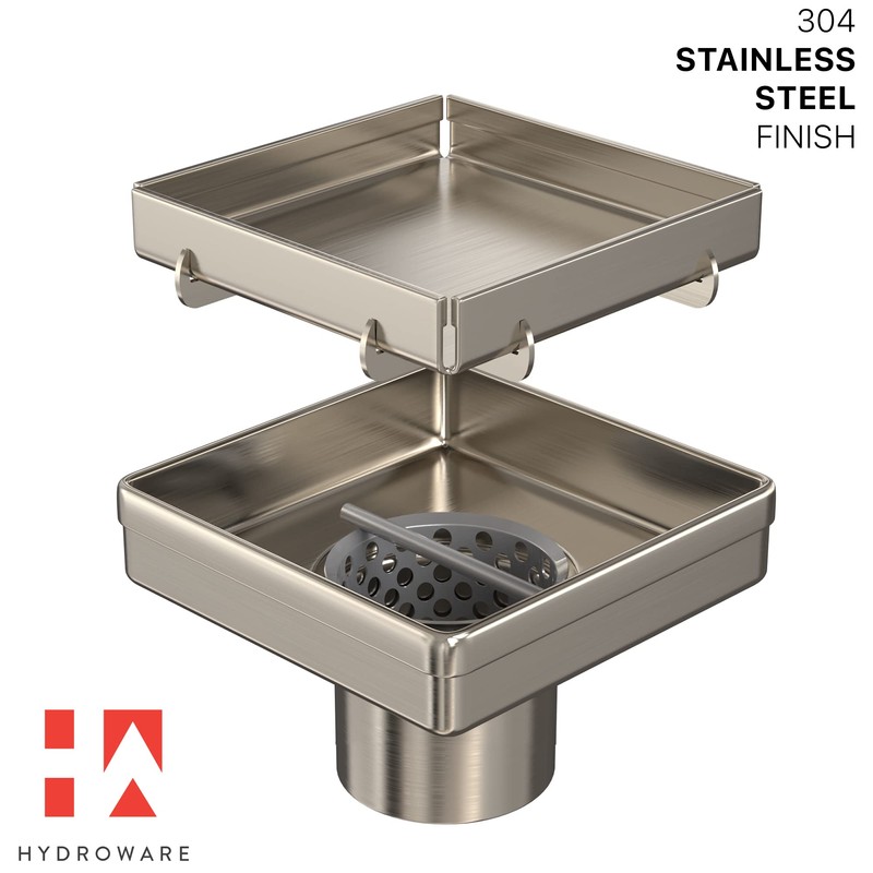 Hydroware Shower Drain - Stainless Steel Square Shape Shower Floor