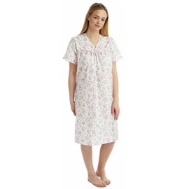 Tesmark Ladies Incontinence Open Back Nightie Floral Hospital Nightdress For Continence Problems Maternity Dress Poly Cotton Nightdresses for Women UK Size 8-30 (Pink, 8-10)