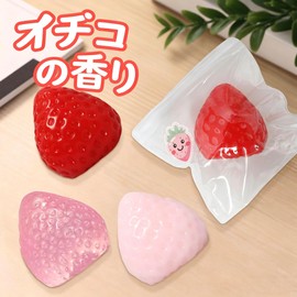 Melojoy Soft and Elastic Squeeze Toy, Cute Fruit Shaped Relaxing Toy, Fluffy, Silica Gel Material, High Elasticity, Stress Relief, Massage Toy Present (Red, Strawberry)