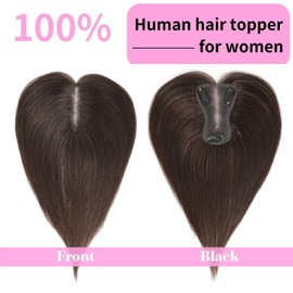 GULALUUK Hair Toppers for Women Real Human Hair 10 Inch Upgrade Swiss Lase Base Toppers Hairpieces with Thinning for Daily Wear (Medium Brown