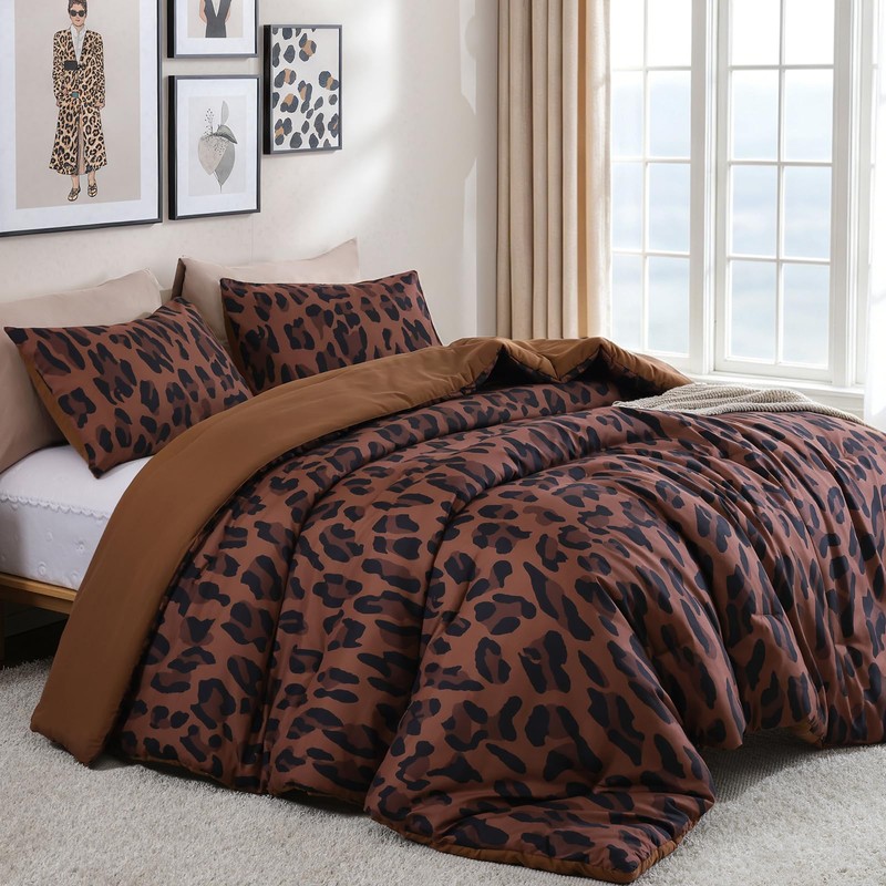 JANZAA Cheetah & Leopard Print Comforter Set Queen Size -