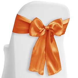 Lann's Linens - 10 Elegant Satin Wedding/Party Chair Cover Sashes/Bows - Ribbon Tie Back Sash - Orange