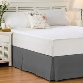 Lux Decor Collection Bed Skirt - Easy Fit Queen Bed Skirt 16 Inch Tailored Drop - Brushed Microfiber Quadruple Pleated Bed Skirt - Wrinkle, Fade, Stain Resistant (Queen, Grey)