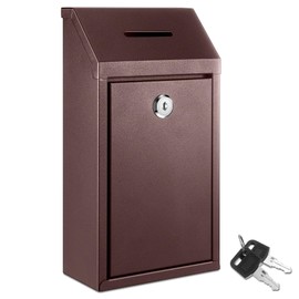Yaocom Metal Donation Box Collection Box Safe Suggestion Box with Lock Wall Mounted Mailbox Delivery Ballot Box Key Box for Home Office Outdoor Door(Brown,10.24 x 5.71 x 2.95 Inch)