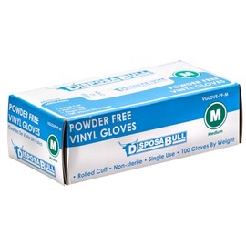 DISPOSABULL Medium Powder-Free Disposable Vinyl Gloves, Box of 100