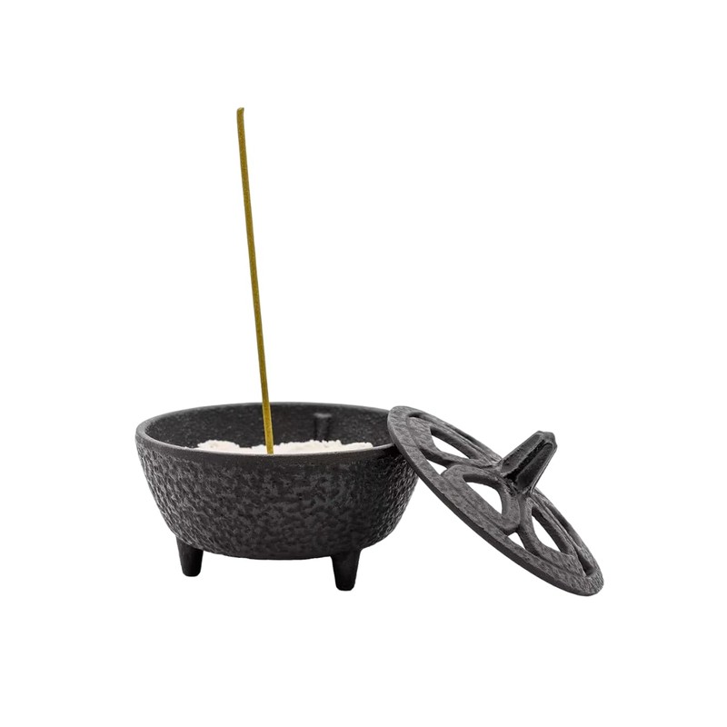 Cast Iron incense, charcoal and resin burner with Lotus flower