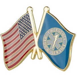 USA US American United States National Flag Star of Life EMS Emergency Medical Service Rescue EMT Paramedic Crossed Flags Friendship Love Support 1" Enamel Pin