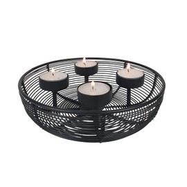 Advent Wreath Metal Bowl Diameter 20.5 cm Black with 4 Tea Lights