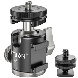 WEYLLAN Tripod Ball Head, Mini Ball Head, 360 Degree Rotatable Aluminum Tripod Head, Tripod Heads with Removable 1/4" Hot Shoe Adapter, for DSLR, Monitor, Monopods, Flash Light, Camera, Max Load 3kg