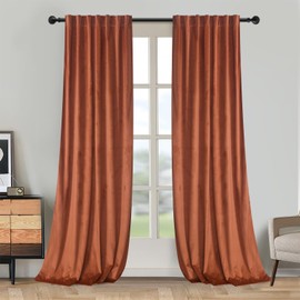 Roslynwood Luxury Soft Pumpkin Velvet Curtains 108 inches Long Back Tab Thermal Insulated Blackout Window Drapes for Living Room/Bedroom/Dining Room, W52 x L108, 2 Pcs