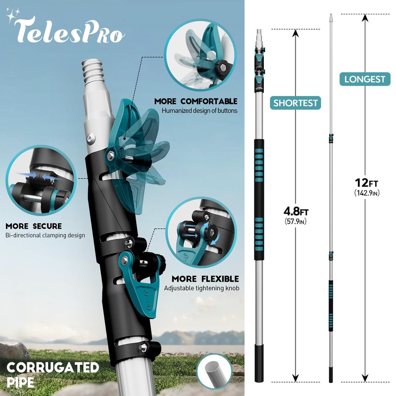 TelesPro 20 Foot High-Reach Duster Kit with 5-12FT Extendable Pole