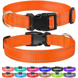 FunTags Reflective Nylon Dog Collar,Adjustable Pet Collars with Quick Release Buckle for Puppy Small Medium Large Dogs,18 Classic Solid Colors,4 Sizes