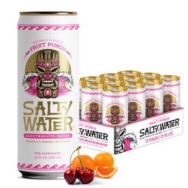 SaltyWater Electrolyte Drink, Fruit Punch – Zero Sugar Premium Hydration Drink, 10 Calories, Minerals, Taurine, B-Vitamins, Non-Carbonated - Zero Caffeine Electrolyte Sports Drink - Gluten Free - 12 Pack (12 oz)