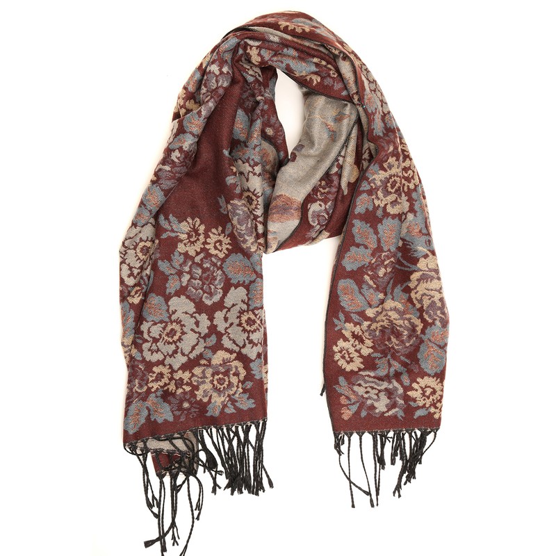 Sakkas CHS1810 Ontario Doppelschicht Blumen Pashmina/Schal/Wrap/Stola mit Fransen - 2-braun