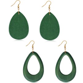 Wowanoo Wood Earrings Natural Wooden Teardrop Earrings Geometric Lightweight Drop Earrings for Women DroGreen