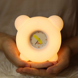 AVEKI Night Light for Kids, Cute Silicone Nursery Night Light with 30-Minute Timer & 3-Level Dimmable, Kids Alarm Clock for Bedroom, Rechargeable Bedside Touch Lamp Gifts for Boys Girls (Clock)