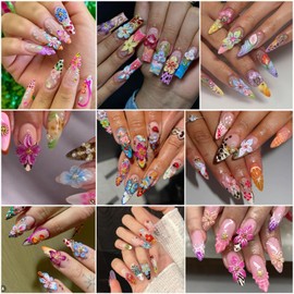 Flowers Nail Art Sticker- 5D Embossed Lily Flower Nail Decals Spring Colored Orchid Floral Petals Nail Design Hibiscus Flower Adhesive Gel Slider Nail Charms Summer Decor DIY Manicure Accessories 6PCS