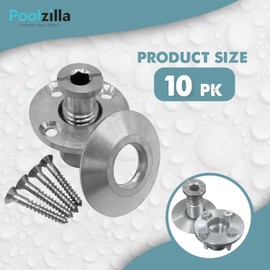 Poolzilla Pool Safety Cover Stainless Steel Anchor with Collar for Wood Decks - 10 Pack - Universal Fit