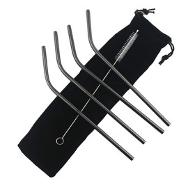 Gugrida Metal Straws Stainless Steel Straws 8.5" Drinking Straws Reusable 4 Set - Ultra Long Muti Color-Cleaning Brush for 20/30 Oz for Trail Tumblers Yeti RTIC SIC Ozark (4 Bent|1 Brush）
