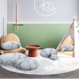WOWMAX Three-Dimensional Curve Living Stones 7 Piece Set Floor Pillows Mixed Designs Home Decoration Stuffed Throw Pillows White Marble