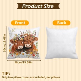 NECXON 2 Pcs Highland Cow Cushion Covers, Highland Cow Gifts Decorative Pillow Covers Scottish Gift for Women Cushion Covers for Sofa Livingrooms Chair and Outdoors (50x50cm)
