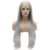 Lushy Straight Long 26inch Grey Half Hand Tied Synthetic Lace