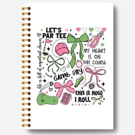 Guymn Coquette Bow Golf Notebook, Golf Lovers Fans Players Gifts Journal, Golfing Gifts for Women Notebook, Girly Pink Green Bow Golfer Hardcover Spiral Notebooks, 5.5x8.3 Inch