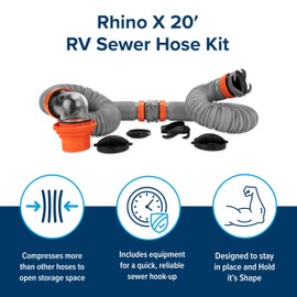 Camco Rhino X 20-Ft Camper/RV Sewer Hose Kit - (2) 10-Ft Heavy Duty RV Septic Hoses - Designed to Hold Shape & Stay in-Place - Includes 4-in-1 RV Adapter & 360° Swivel RV Sewer Hose Fittings (39390) | Camco