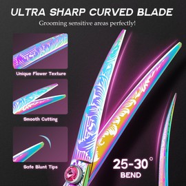 7" Downward Curved Dog Grooming Scissors for Grooming Face and Paws Safety Shears Trimming Cutting Shears for Dog Cat Pet Grooming Rainbow