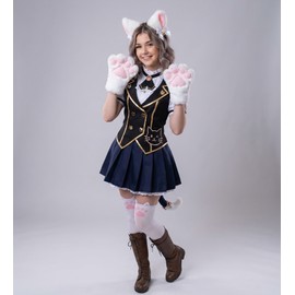 Cat Paw Gloves & Ear Headband Set, Cute Furry Cat Costume Accessories for Women Girls Halloween Cosplay Party