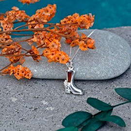 Tuscany Silver Women's Rolo Chain with Pendant Sterling Silver Brown Crystal Cowboy Boots Adjustable 41 cm / 46 cm / 18 Inches, Silver, Crystal